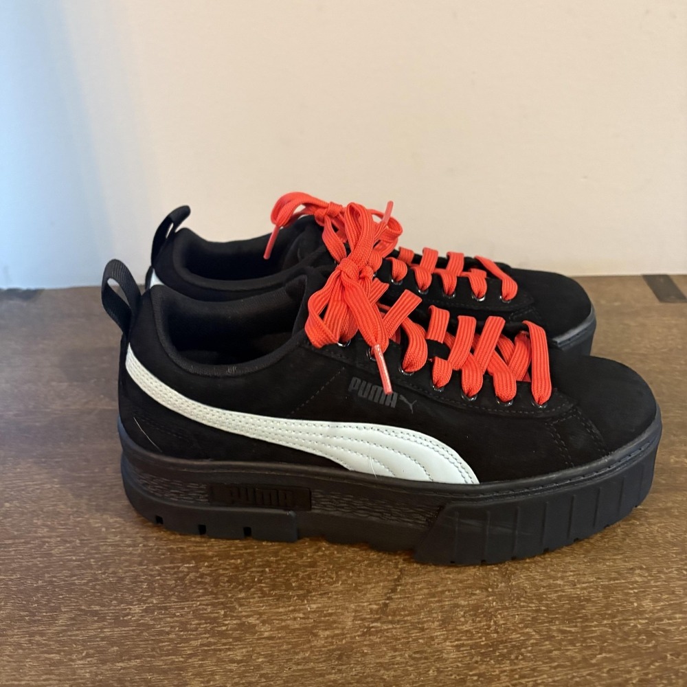 Puma Shoes Womens Size 7 Black Suede Platform Butterfly Sneakers 387294-05 - Picture 4 of 8